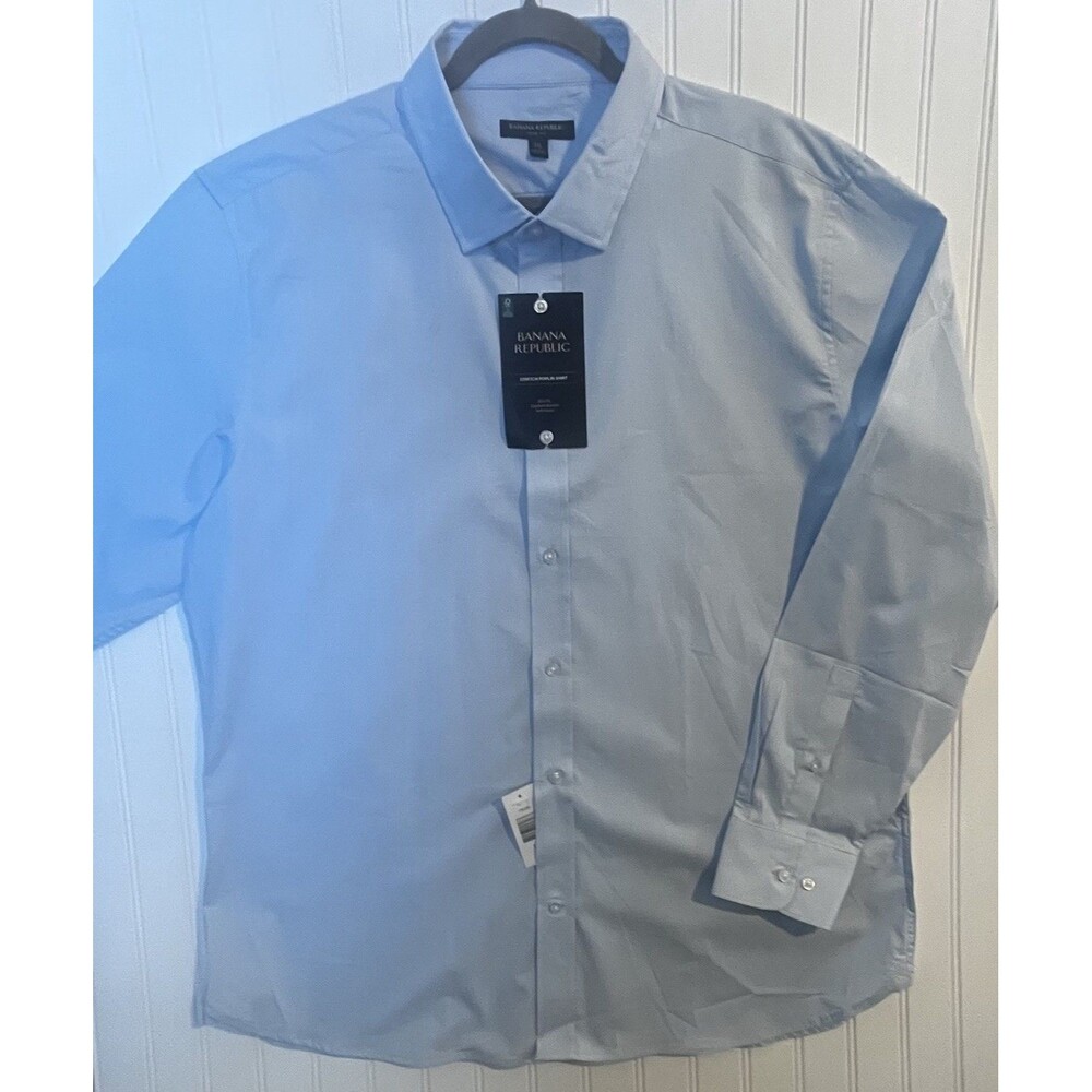 Banana Republic Slim Fit Men's Shirt L. Blue Stretch Poplin Soft Finish XXL New